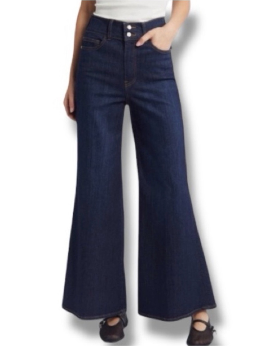 Frame Le Palazzo Wide Leg Jeans High Crop Dark Blue Fawcett 70s Classic Size 32